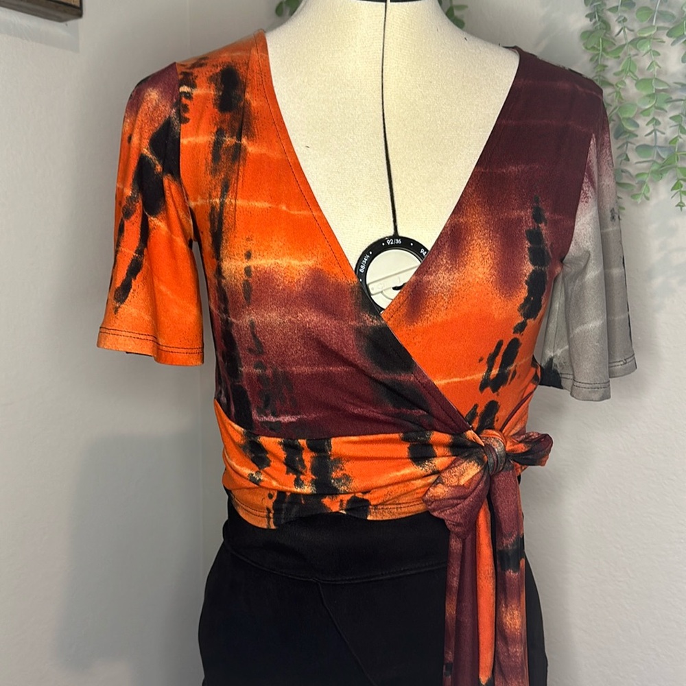 Tie Die Faux Wrap Crop